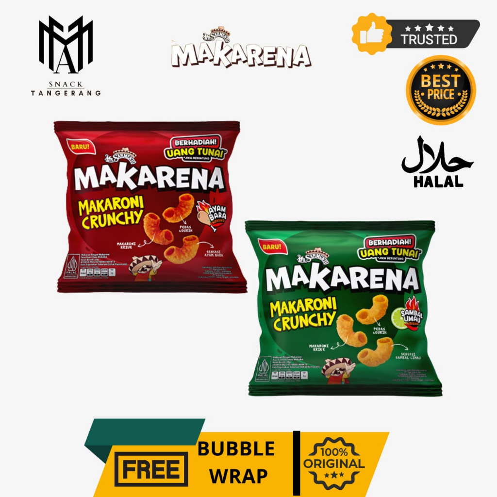Mr. Sarmento Makarena Makaroni Ayam Bara Sambal Limo 1 Renceng isi 10 Pcs @20 Gr