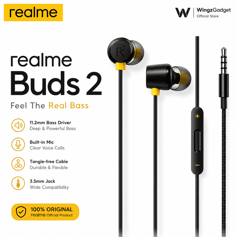 Realme Buds 2 Earphone Musik Gaming Mic HD Bass Kuat Original