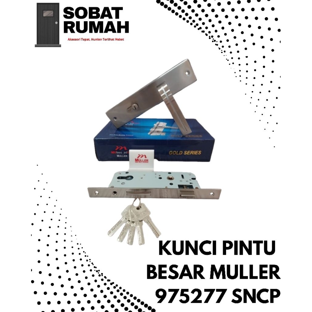 MULLER Kunci Pintu Besar 975227 SN/CP Handle Set Body Kunci & Silinder Kunci Pintu Rumah Premium