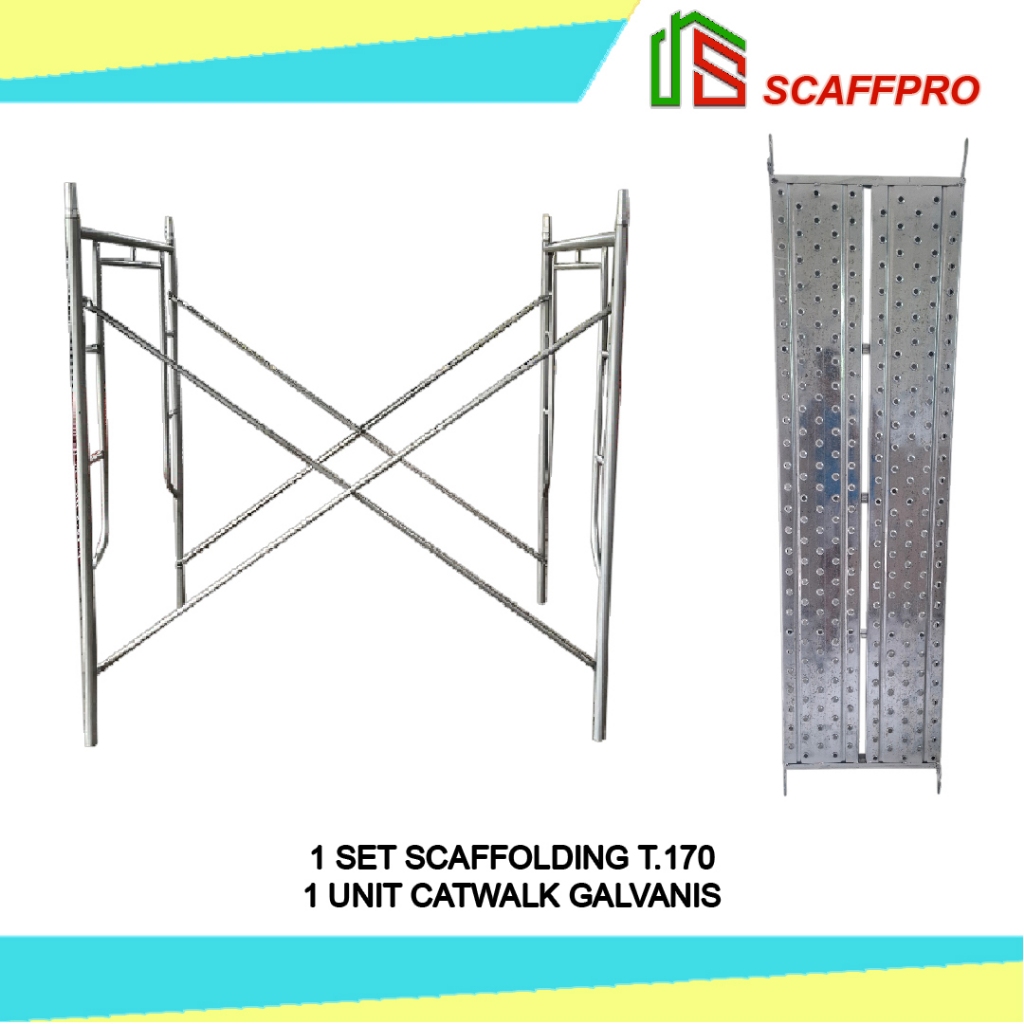 SET SCAFFOLDING TINGGI 170 BERITUK CAT WALK STEGER, PERANCAH Bahan Galvanis