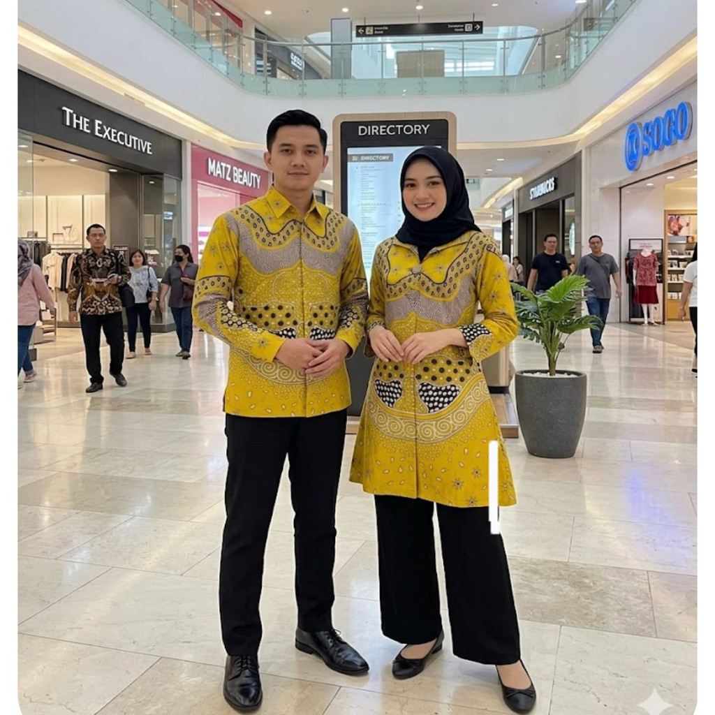 BATIK COUPELAN PASANGAN WARNA KUNING LEMON | BAJU BATIK TUNIK PASANGAN | BATIK PRIA LENGAN PANJANG |