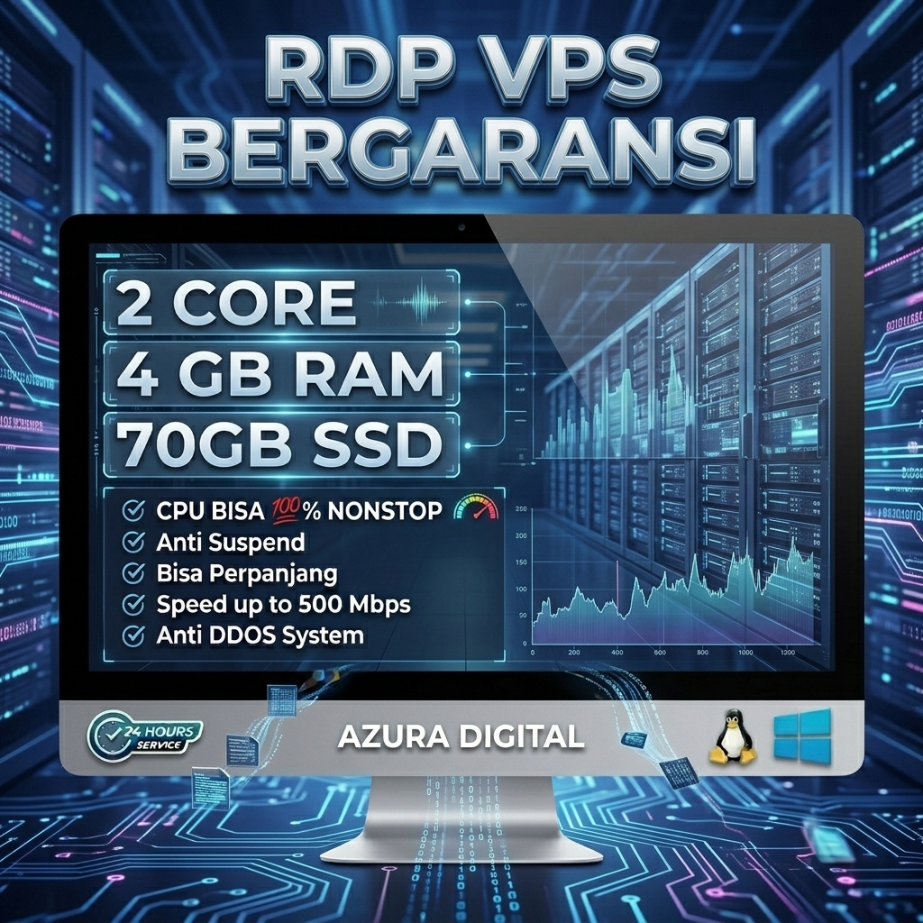 RDP VPS Server Indonesia 4GB RAM 2 Core - 1 Bulan  Anti Suspend Full Garansi