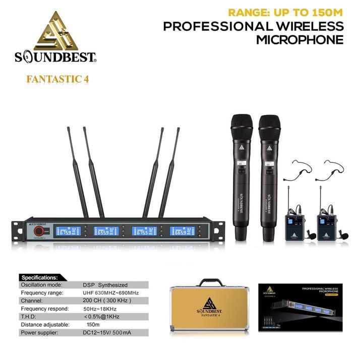 Mic Wireless Soundbest Fantastic 4 Original 4 Mic 2 Pegang 2 Clip On