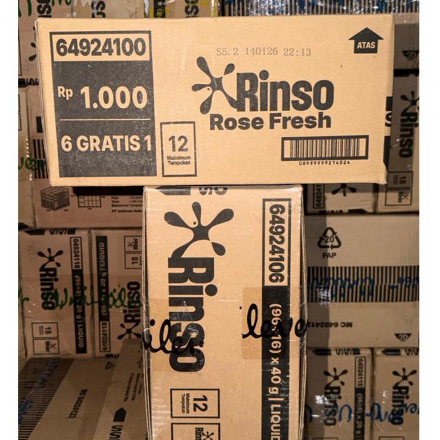 RINSO BUBUK SASET 1000an 72x40gr / RINSO CAIR 1 KARTON @20gram @40gram deterjen bubuk laundry