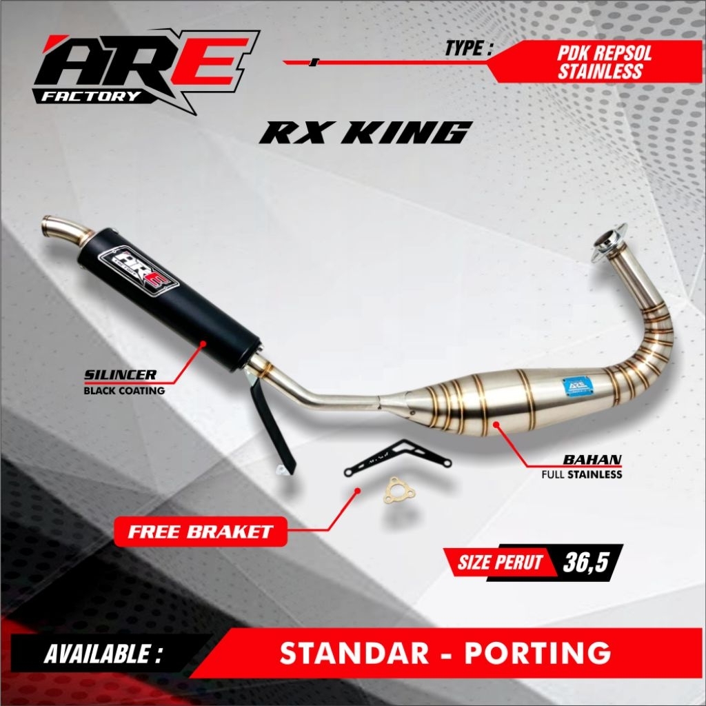 knalpot rx king kolong pdk repsol stainless silincer alumunium las coating ukuran perut 36.5 suara g