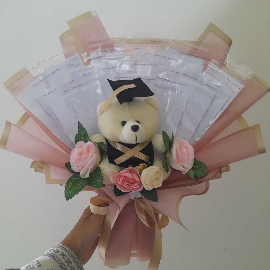 Buket Bunga Boneka Wisuda dan uang kosong isi 10 15 20 slot