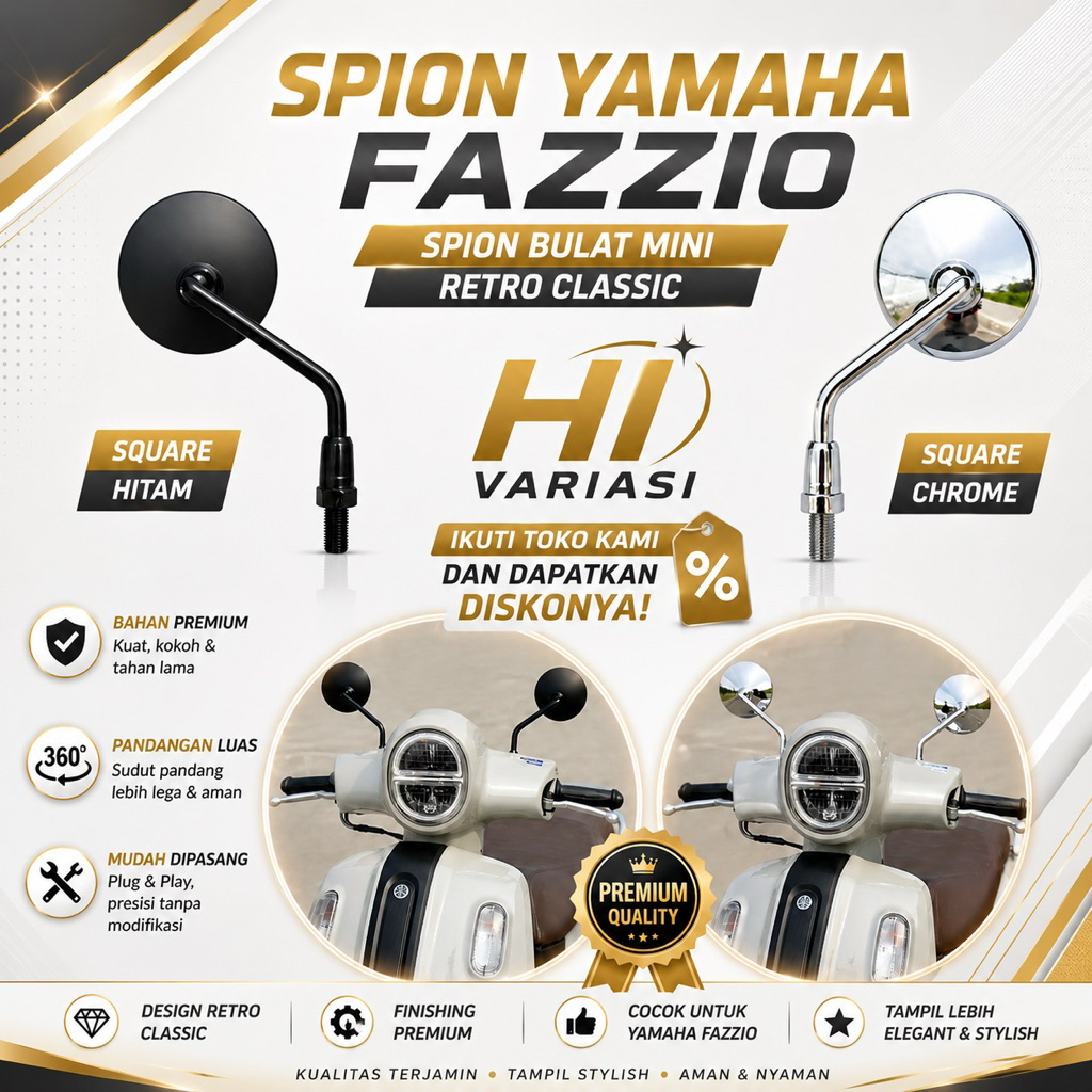 Spion Yamaha Fazzio Retro Bulat Classic Mini - Spion Fazzio Hybrid - Aksesoris Fazzio