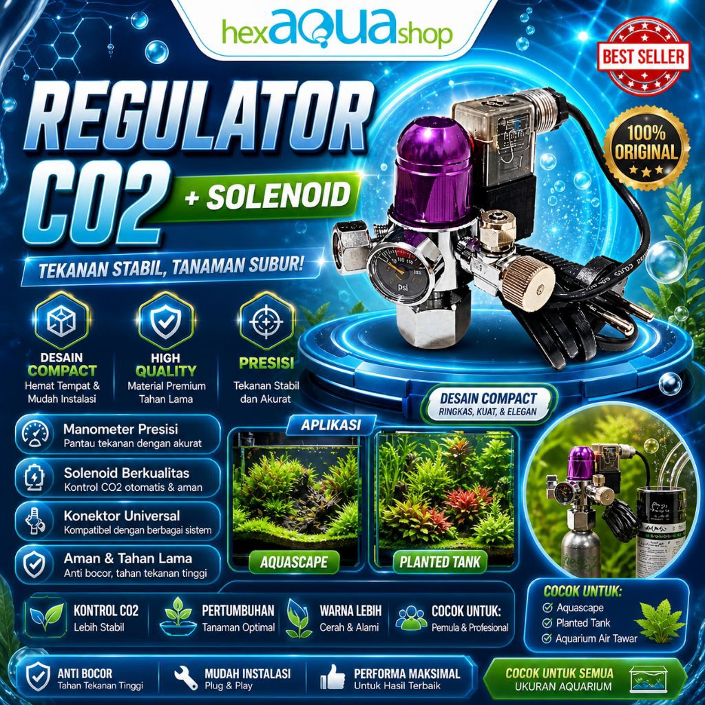 Regulator CO2 Solenoid Double Gauge Compact  regulator co2 aquascape