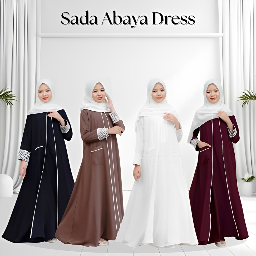 Sada Abaya Polos Crinkle Airflow Baju Muslim Gamis Anak Perempuan Remaja 8-17 Tahun
