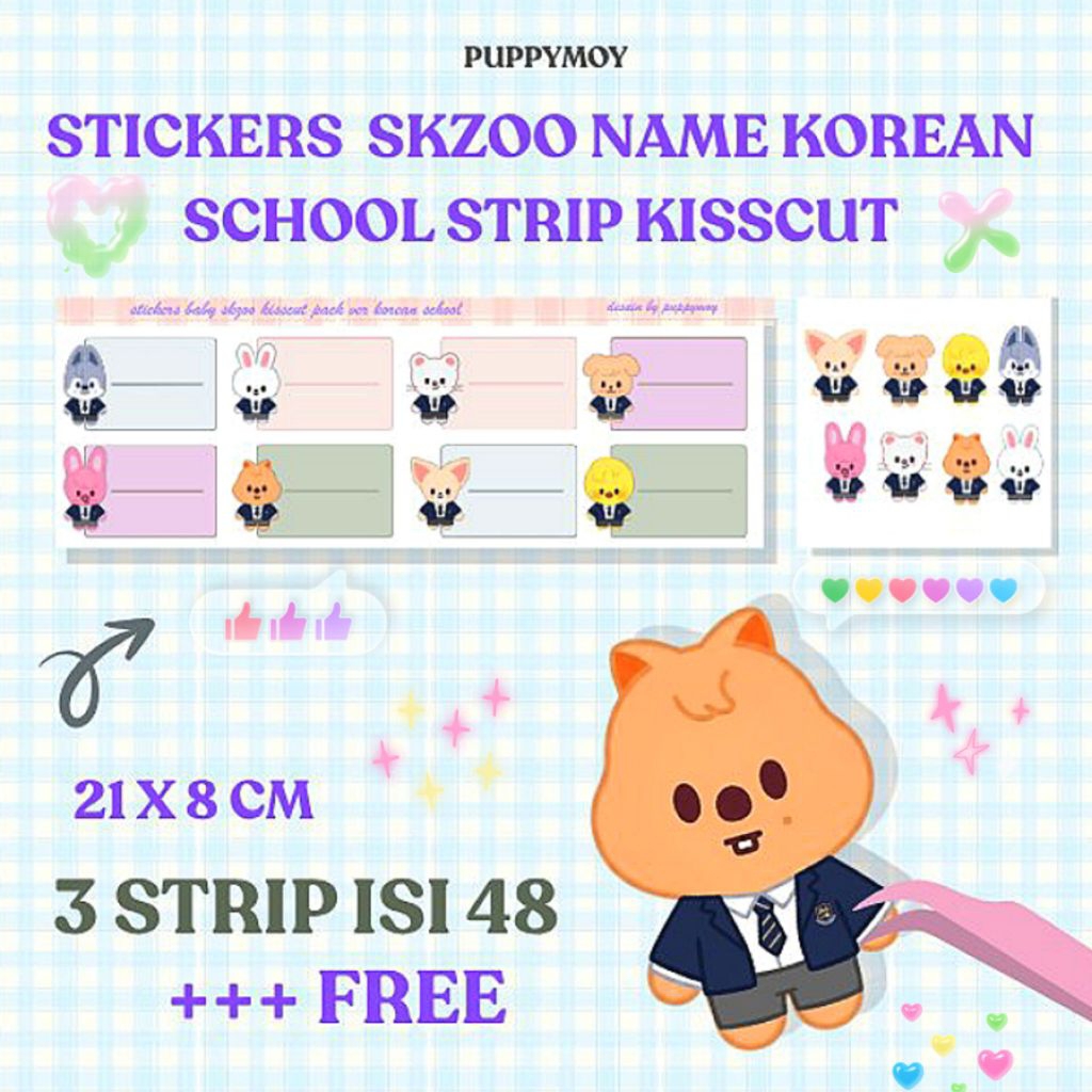 ISI 48 PCS STICKERS SKZOO STRIP NAME KOREAN SCHOOL KISSCUT CHROMO GLOSSY VINLY SKZ KPOP JAPAN KOREA 