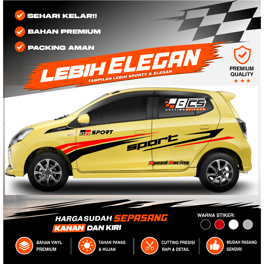 stiker sepasang 2 pcs kanan kiri stiker Lis bodi Agya Aya Brio jazz new stiker Lis mobil terlaris