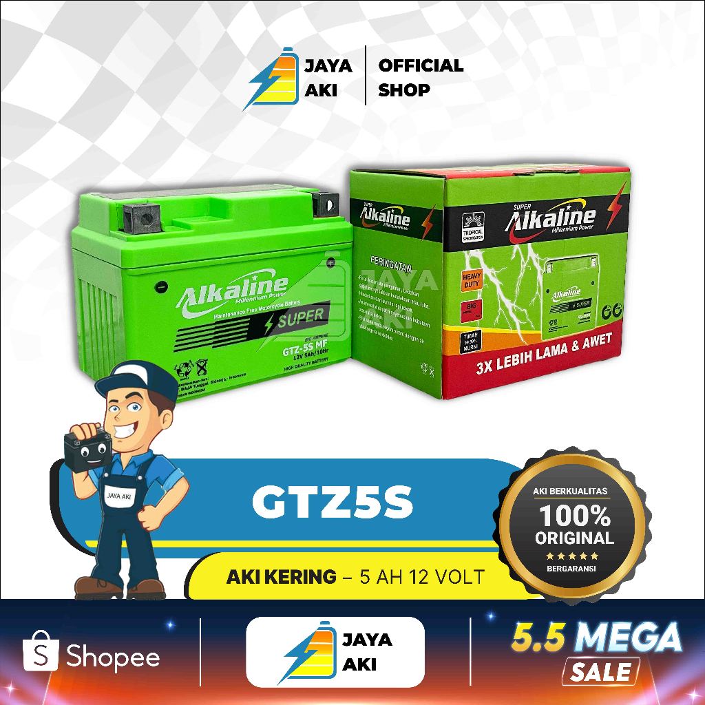 Aki Motor ALKALINE GTZ5S MF Aki Kering Motor Honda Beat karbu Beat FI Vario 110 Supra X 125 Scoopy S