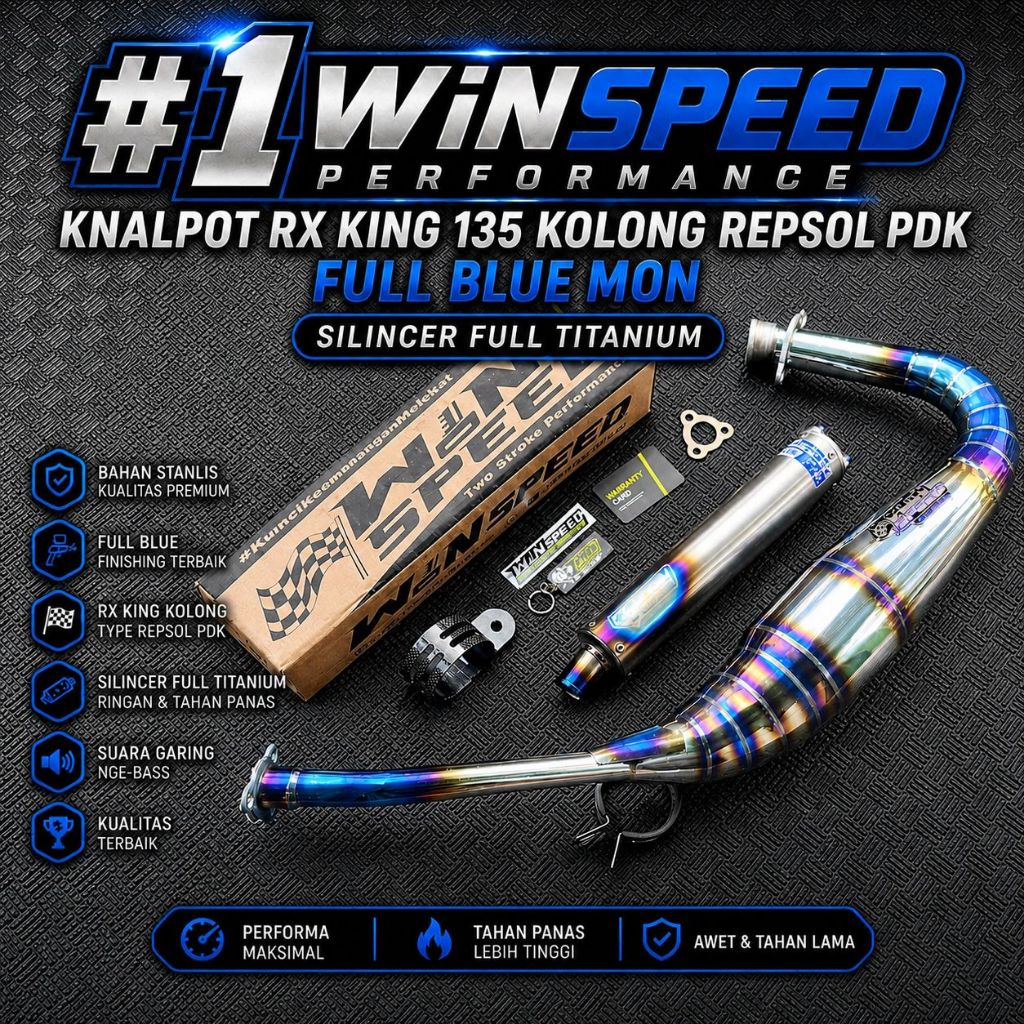 Knalpot PDK HALF BLUE Silincer Full Titanium RX King, RXS, RXT  ORIGINAL WIN SPEED