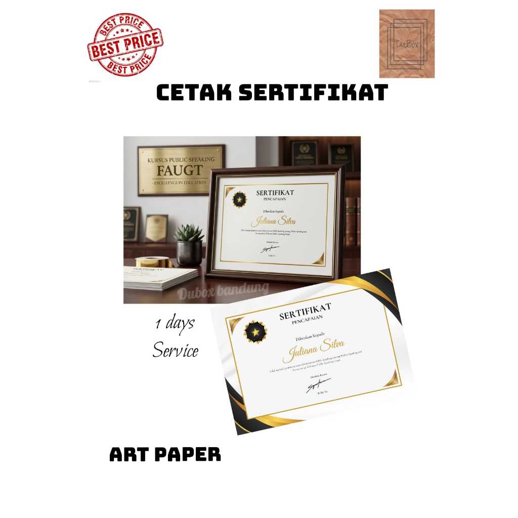 Cetak sertifikat A4 bahan Art paper, Cetak sertifikat desain sendiri, cetak Sertifikat costum A4