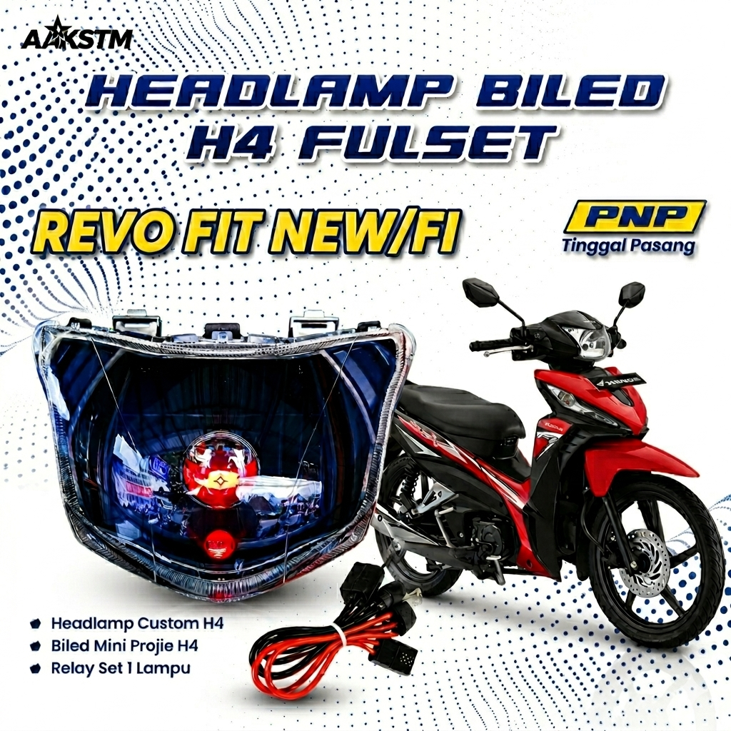 Headlamp Biled H4 Fullset Revo Fit New/Fi Lampu LED Depan Motor Super Terang Plug & Play Relay Tingg