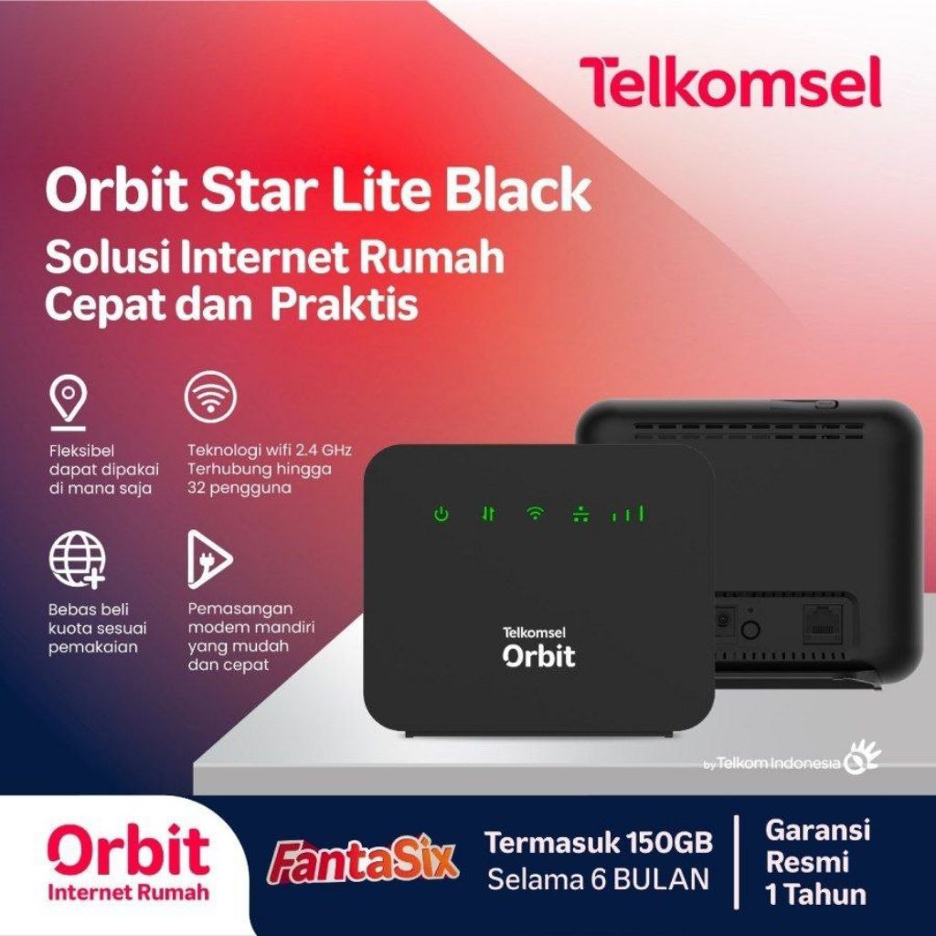 Telkomsel Orbit Star Lite Black Bonus 150GB 6 Bulan - Unlocked All Operator