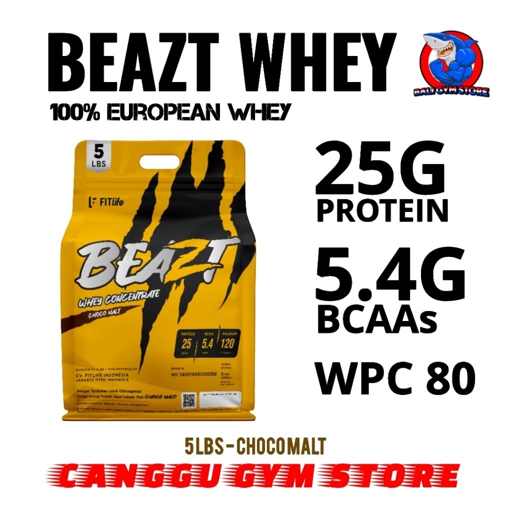 Fitlife BEAZT Whey Concentrate 5lbs WPC 80 Susu Tinggi Protein Mendukung Pertumbuhan dan Pemulihan O