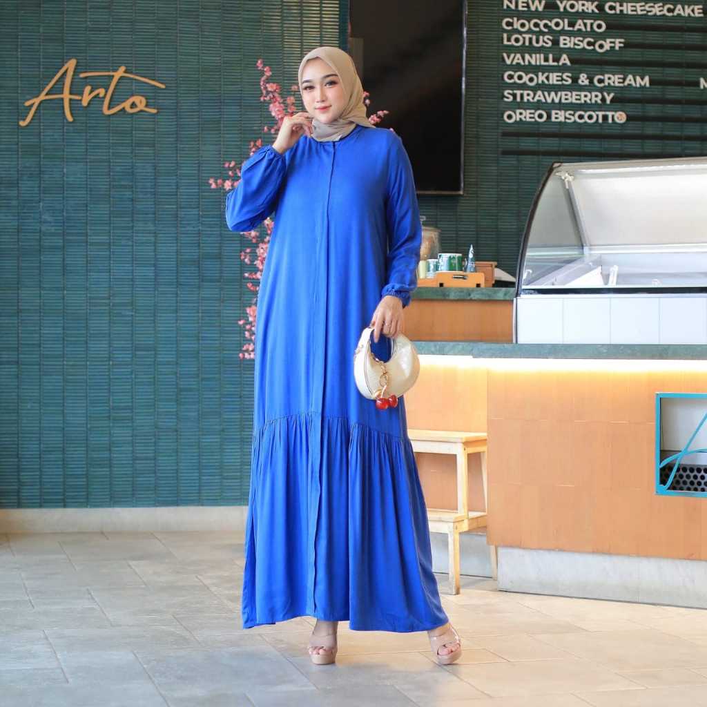 Gamis Dress - Rayon Twill Premium Polos Elegan - Warna Biru