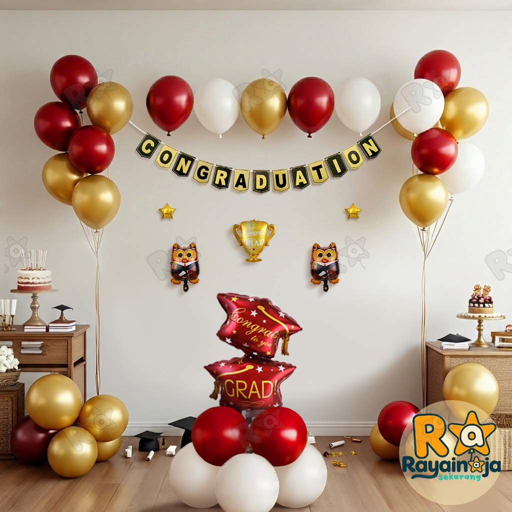 Rayain Aja Set Paket Dekorasi Wisuda / Balon Graduation Congrats Kelulusan / Balon Foil Wisuda / Foi