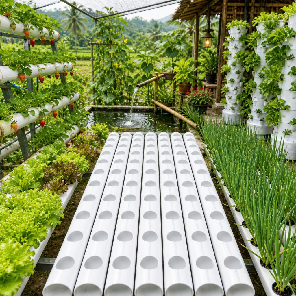 Pipa Hidroponik 5 & 10 Lubang 2,5 Inch Panjang 50cm 1 Meter Paralon NFT Tanam Sayur Strawberry Selad