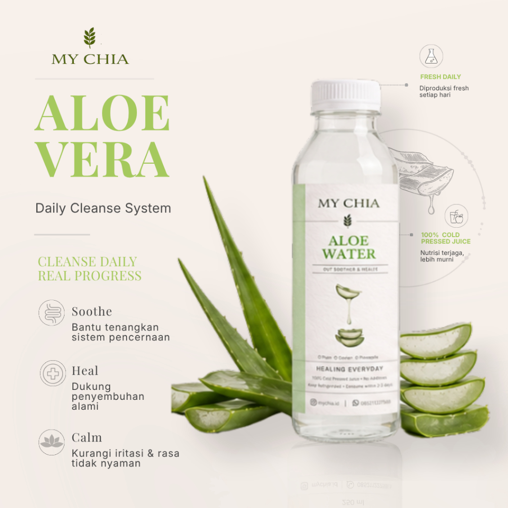MY CHIA Aloe Water 100% RAW Pure Medical Medium Air Lidah Buaya Healing Juice Jus Gerd Maag Detox Cl