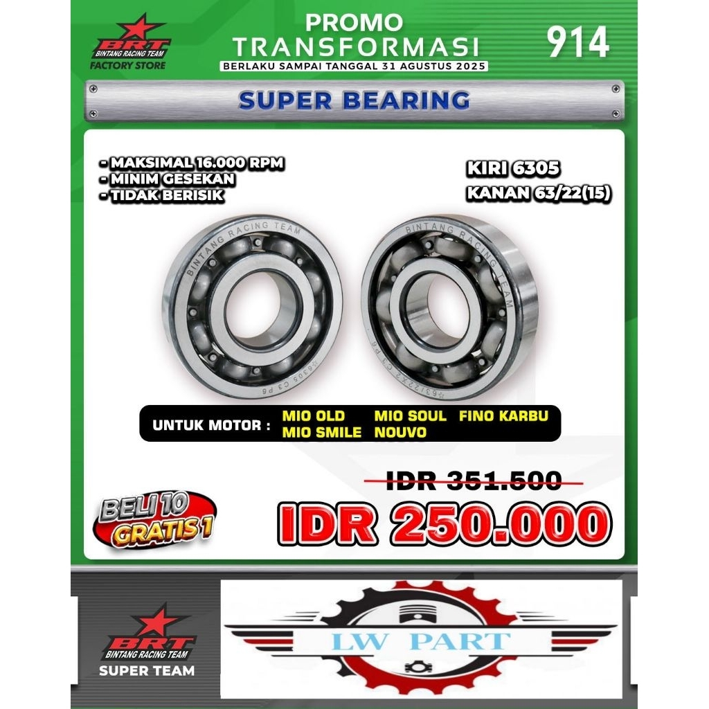 Bearing Kruk As BRT Mio Sporty Mio Old Mio Nouvo Fino