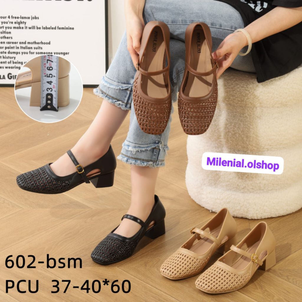sepatu wanita 602 sepatu tali tengah tinggi hak 3cm bahan karet jelly
