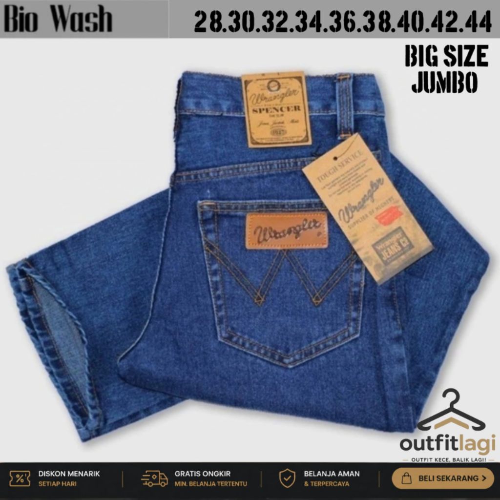 OUTFITLAGI Celana Jeans Pria Jumbo Original Celana Panjang Standar Wrangler Big Size 28,38,40,42,44