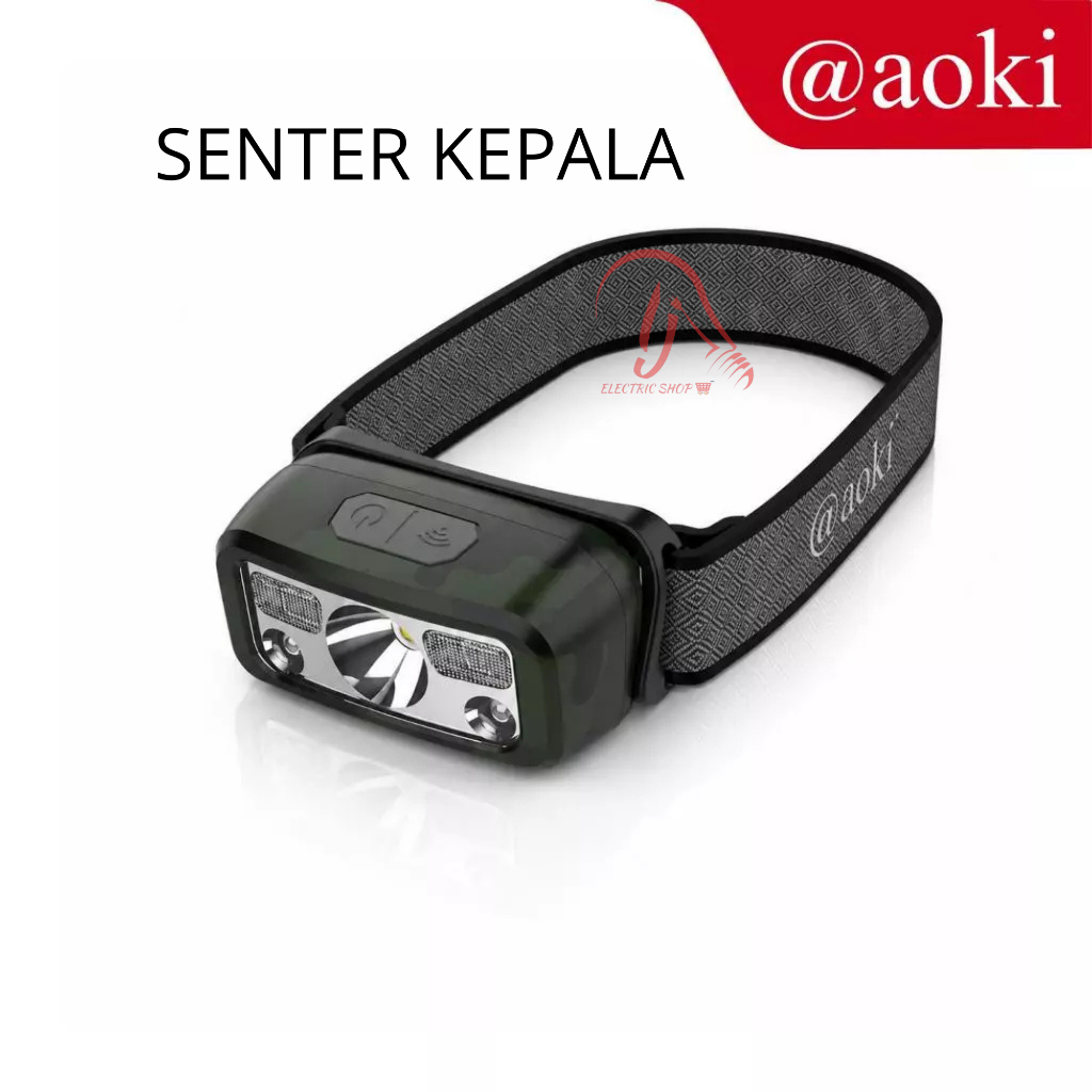 Senter Kepala LED Lampu Kepala AOKI AK-3503G dengan Sensor Cerdas Ultra Ringan Baterai Tahan Lama AO