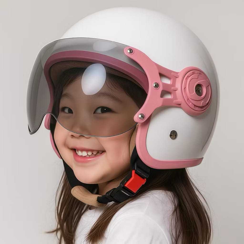 Helm Anak NIELS Lunar Kids Polos Helm Anak Retro Pilot Solid Kaca Pilot SNI