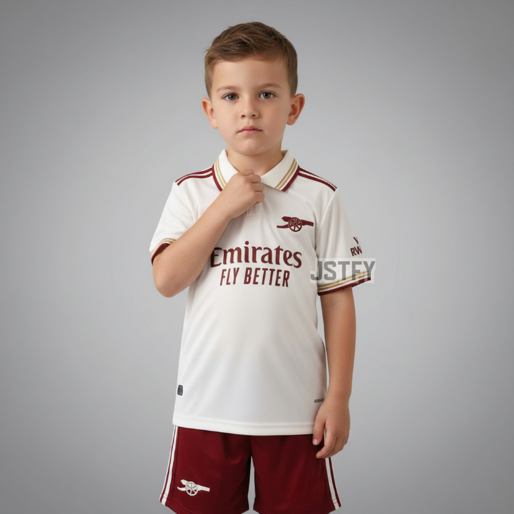 KIDS Jersey Arsnl 3rd 2025 2026 Baju Bola Warna Cream Anak Patch Premier League UCL Custom Nameset N