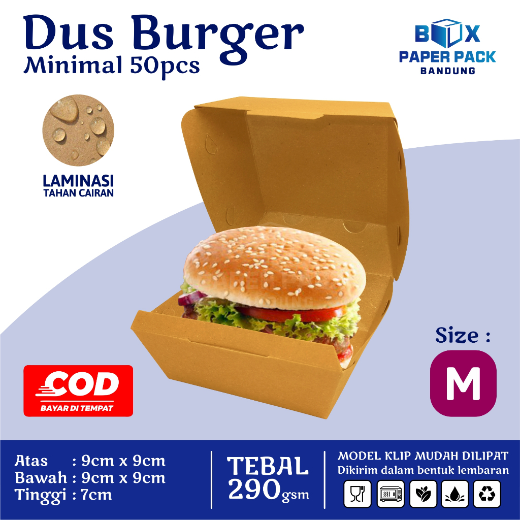 Box Burger Size M Kraft 290 gsm Kotak Brown Paper Craft Roti Kue Snack Makanan