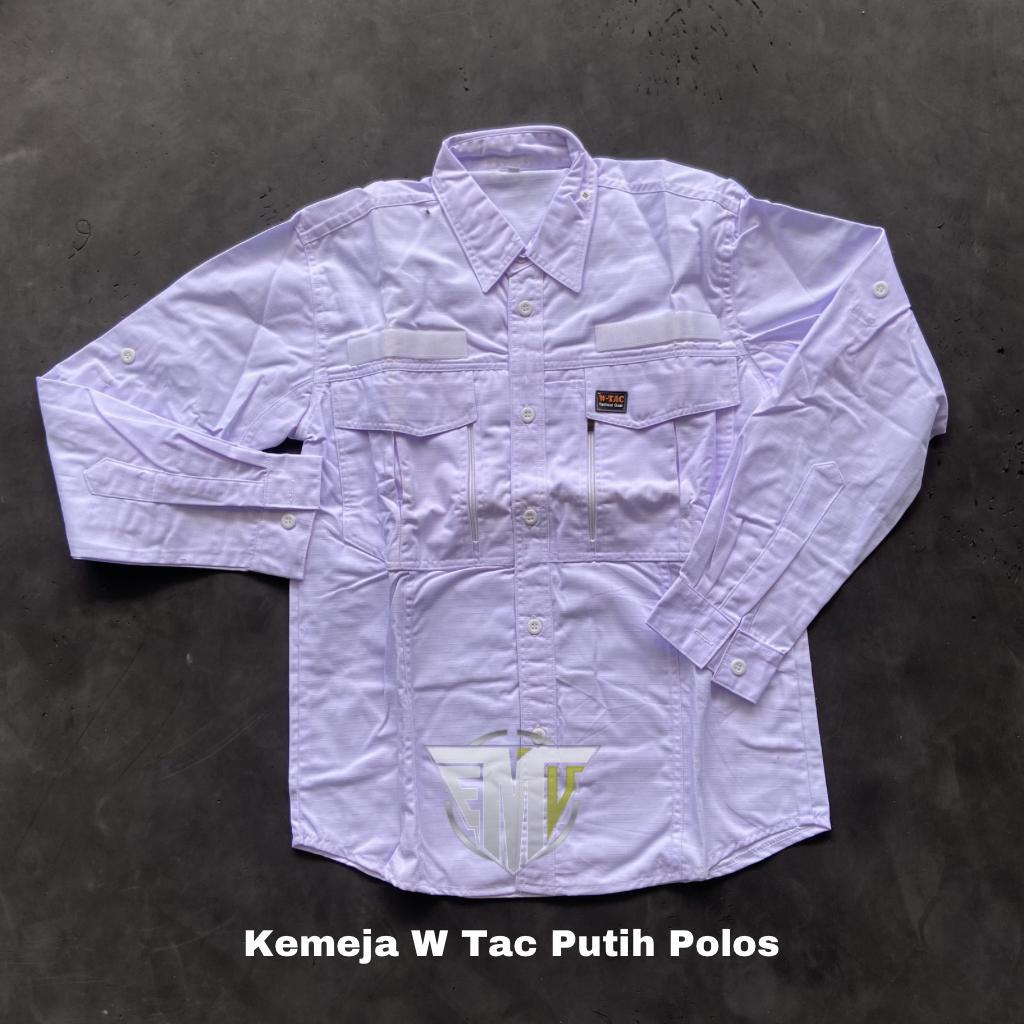 Kemeja Tactical Pria W Tac Putih Polos Lengan Panjang