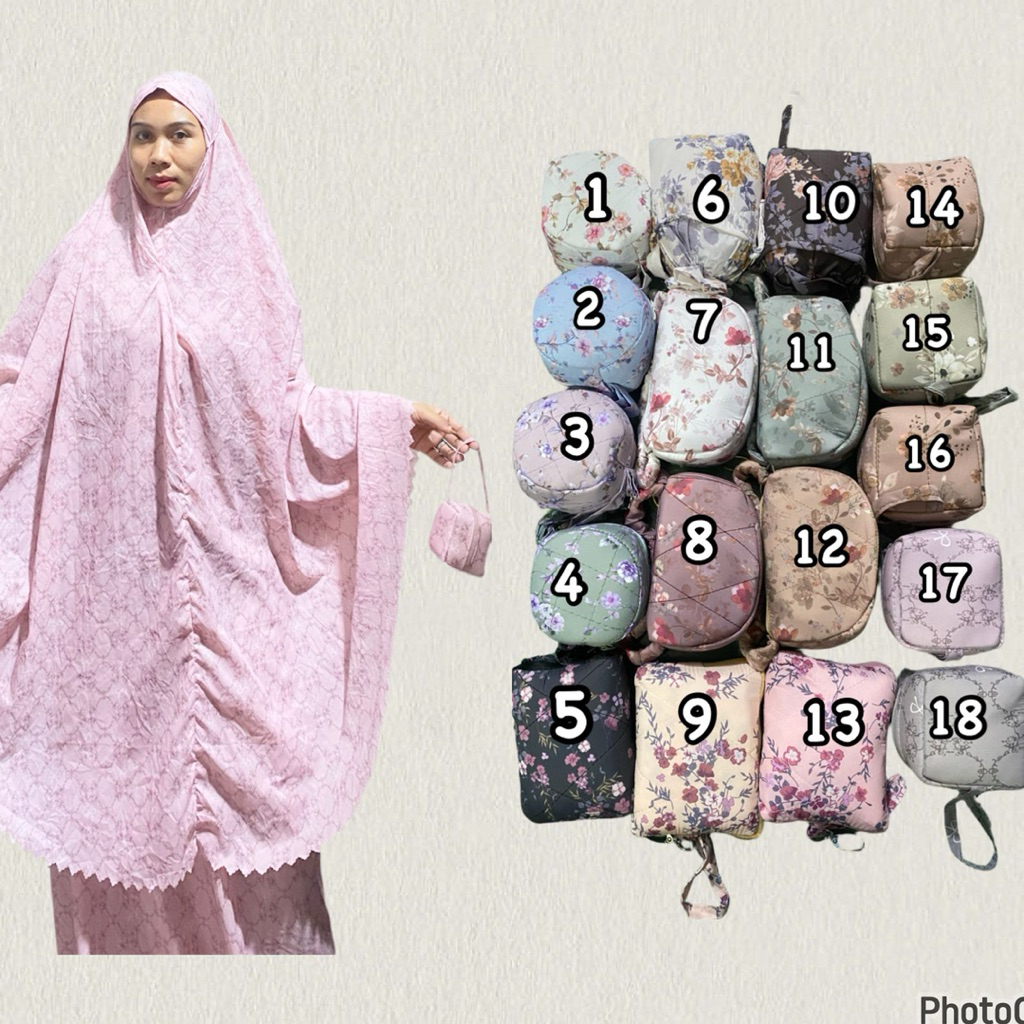 Mukena traveling motif|mukena motif bunga|mukenah traveling mini pouch|perlengkapan sholat