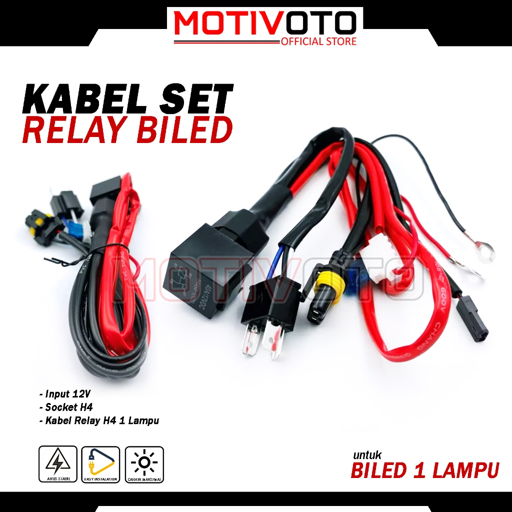 Kabel Relay Set Socket H4 HID Projie Projector Biled LED 1 Lampu Arus DC 12V 40A untuk Motor BeAT Sc