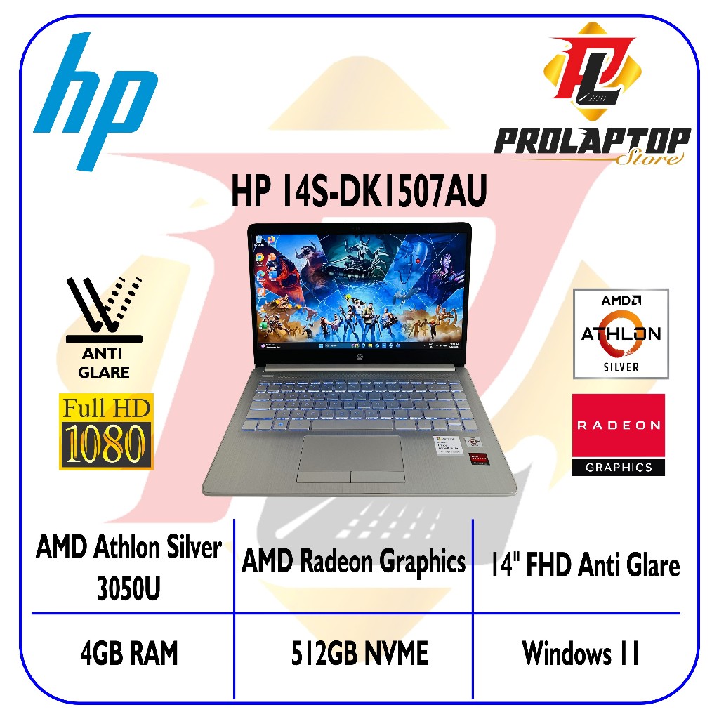 HP 14s-dk1507AU AMD Athlon Silver 3050U RAM 4GB SSD NVME 512GB 14" FHD Anti Glare
