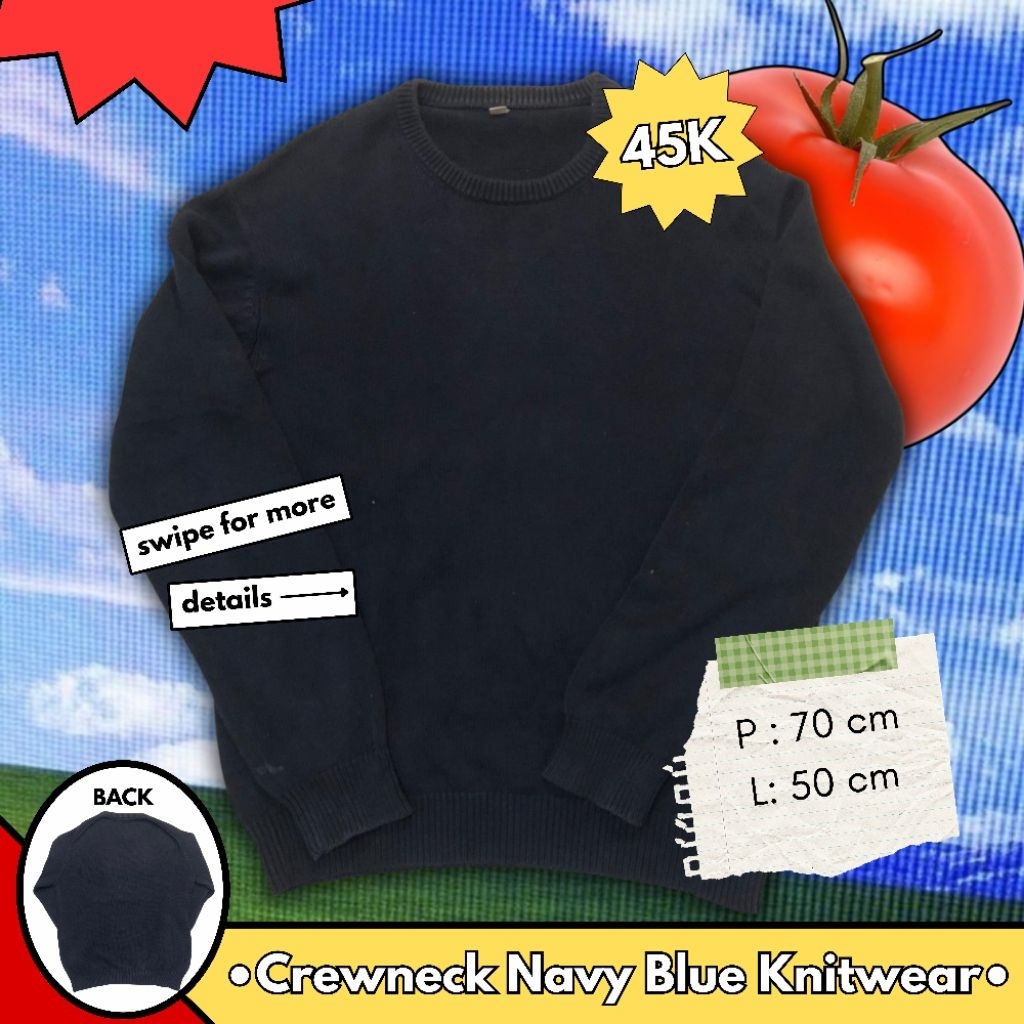 Sweater Rajut Uniqlo Navy Blue Knitwear - Crewneck Polos Navy Klasik