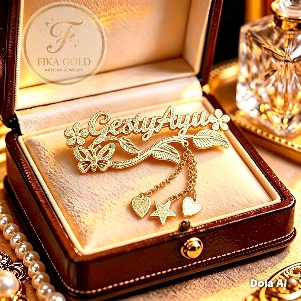 pin bros nama hijab custom ukir nama lapis emas 24k peniti brooch/tag nama/nama dada/gold/silver/tit