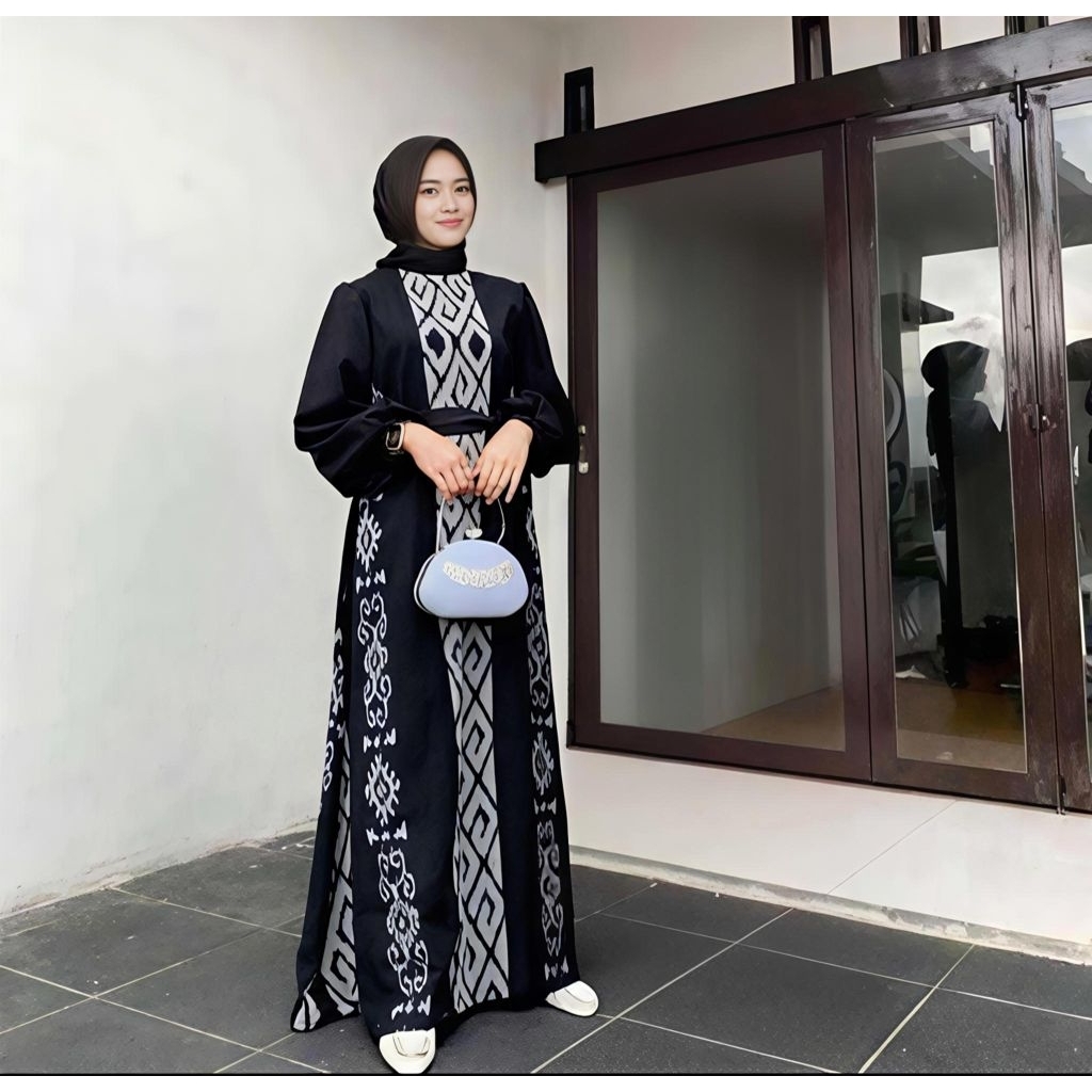 BUSANA BATIK TENUN JEPARA WANITA GAMIS KONFANGAN BAJU SERAGAM KOMBINASI KAIN POLOS DRESS TENUN