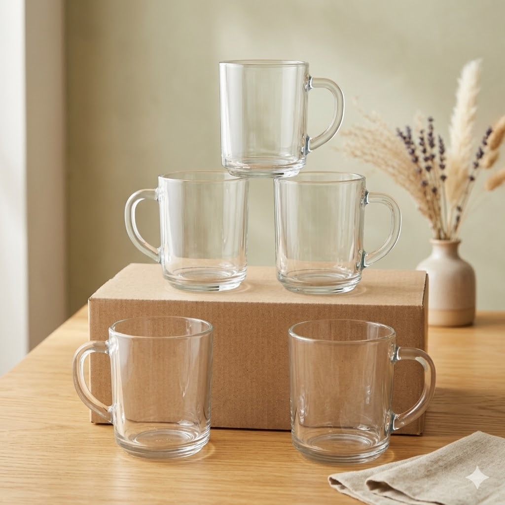 6 pcs gelas kaca gelas kopi gelas minum gagang kopi polos