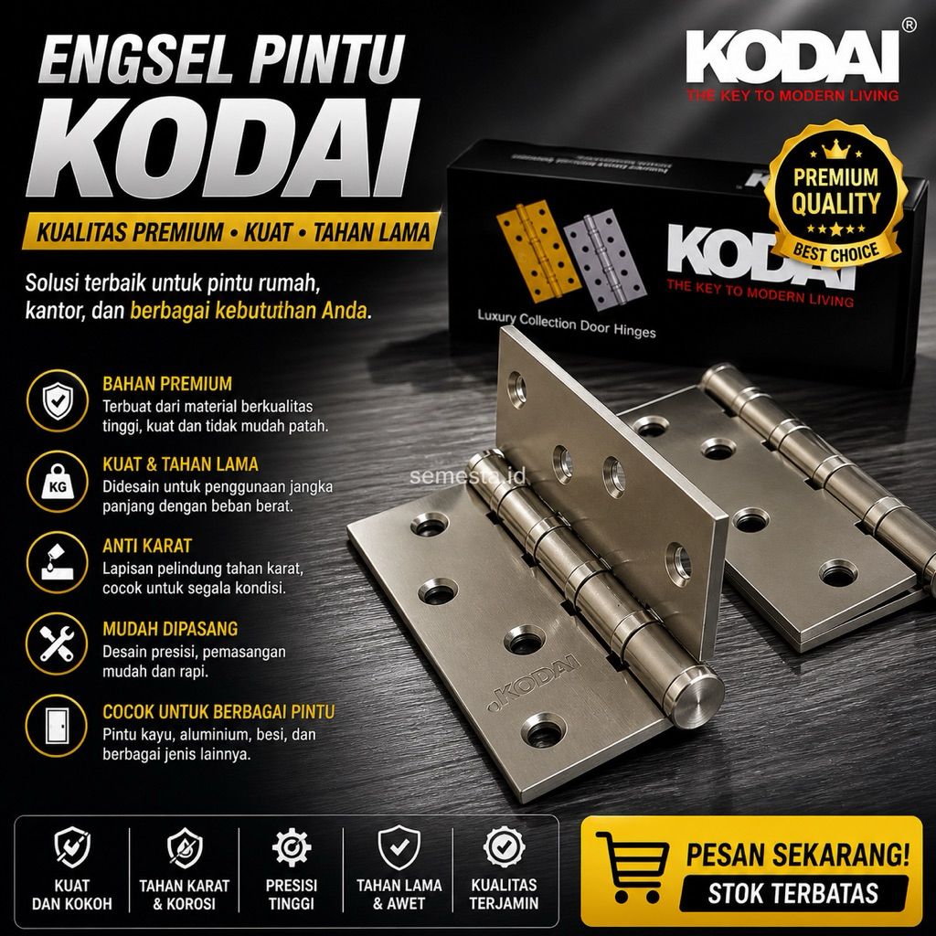 Engsel Pintu Kodai 4 Inch / Engsel Besi Tebal 4" Hinges – Engsel Pintu Kayu & Jendela Kokoh, Anti Ka