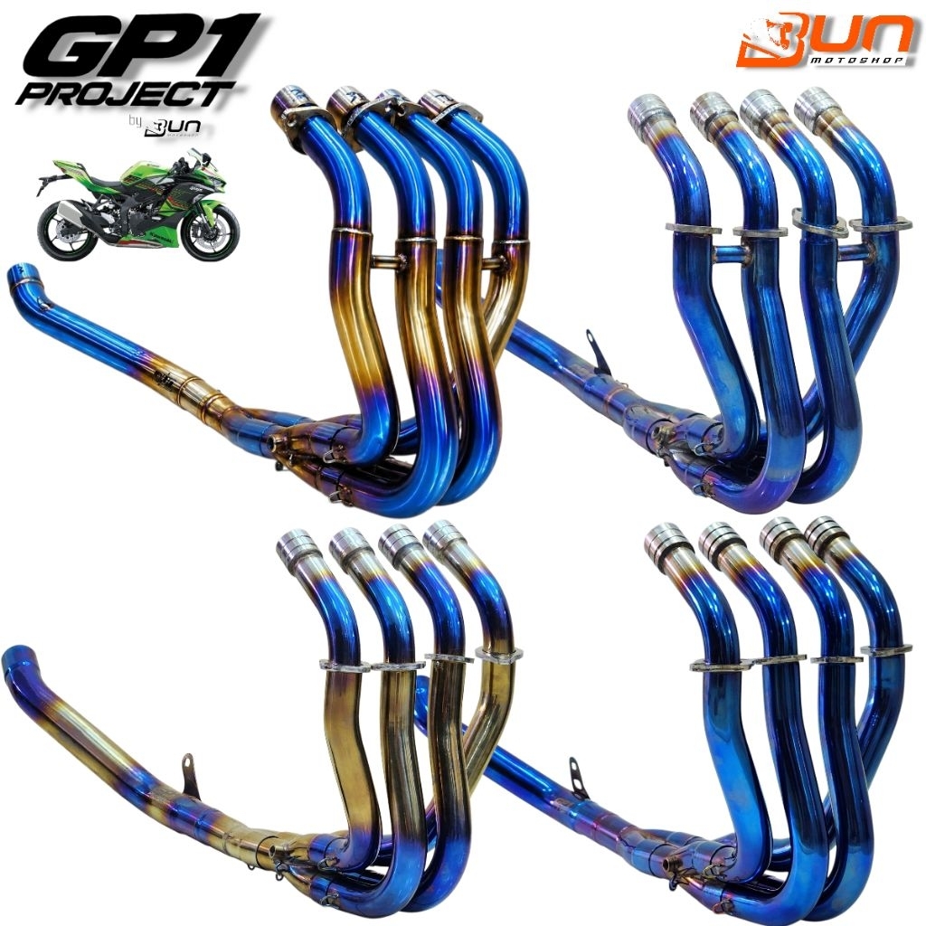 GP1 PROJECT Header Burn BLUE BIRU Stainless Kawasaki ZX25R ZX25RR ZX4RR 2 midpipe