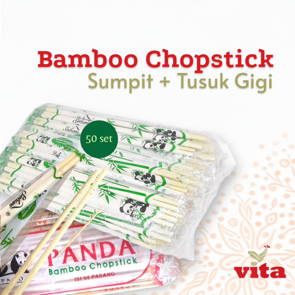 Sumpit Set Dengan Tusuk Gigi Bambu 1 Pack 50 Pasang