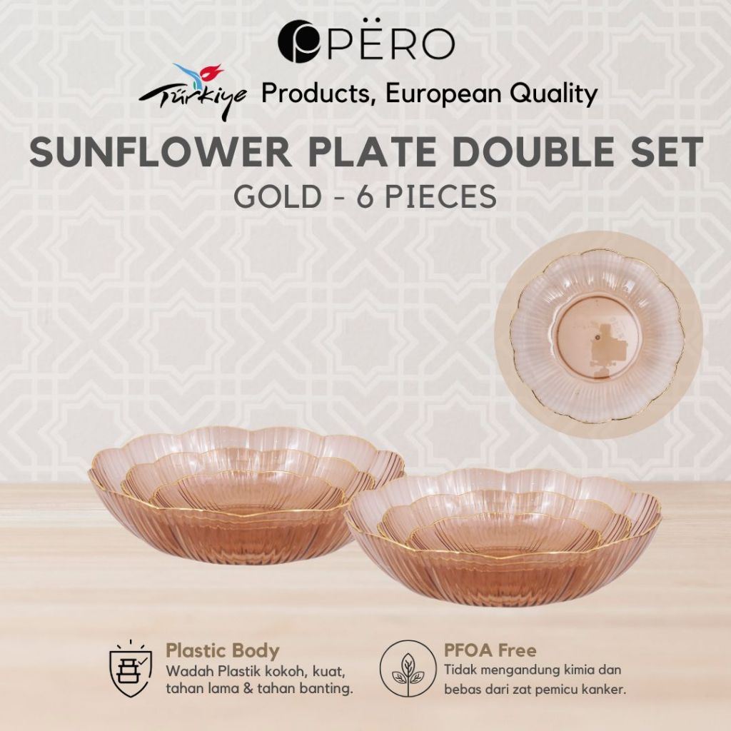 Pero Bundling Sunflower Round Plate Set of 6 / Piring Kaca Bulat Set 6 / Piring Serbaguna / Piring S