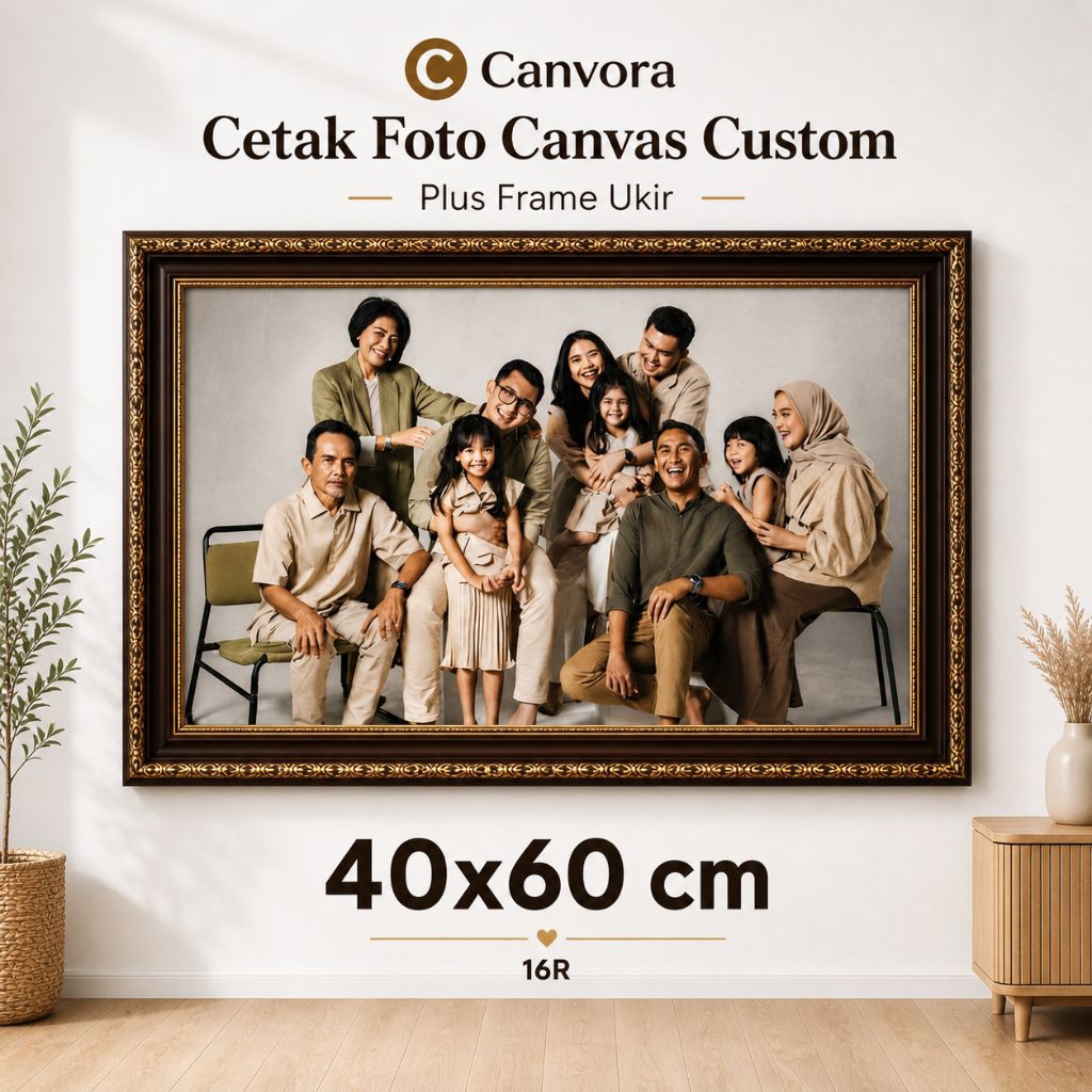 Cetak Foto Kanvas Frame Ukir 16R ( 40x60 cm ) || Cetak Foto Custom || Bingkai Ukir