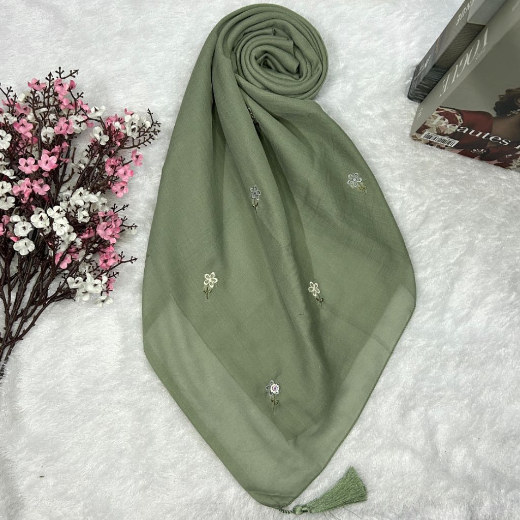 Hijab Segi Empat Paris Bunga Tasel Bordir//Jilbab Paris Segi Empat Tasel Bunga Bordir