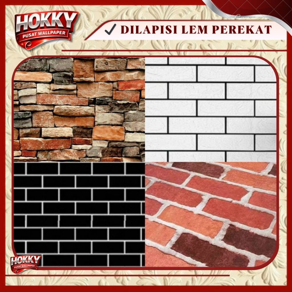 Wallpaper Sticker Dinding Bata 3D Anti Air Lem Kuat Mudah Pasang
