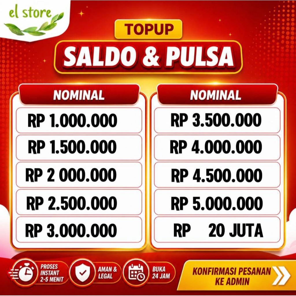 Termurah  Isi Ulang Top Saldo & Pulsa 1 Juta - 20 Juta