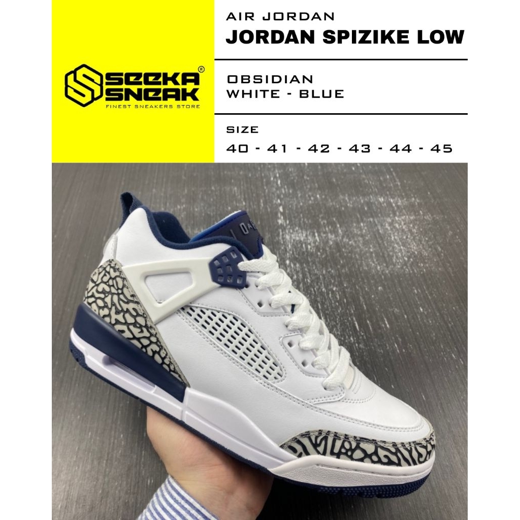 AIR JORDAN SPIZIKE LOW OBSIDIAN WHITE BLUE Sepatu Basket Sneakers Import