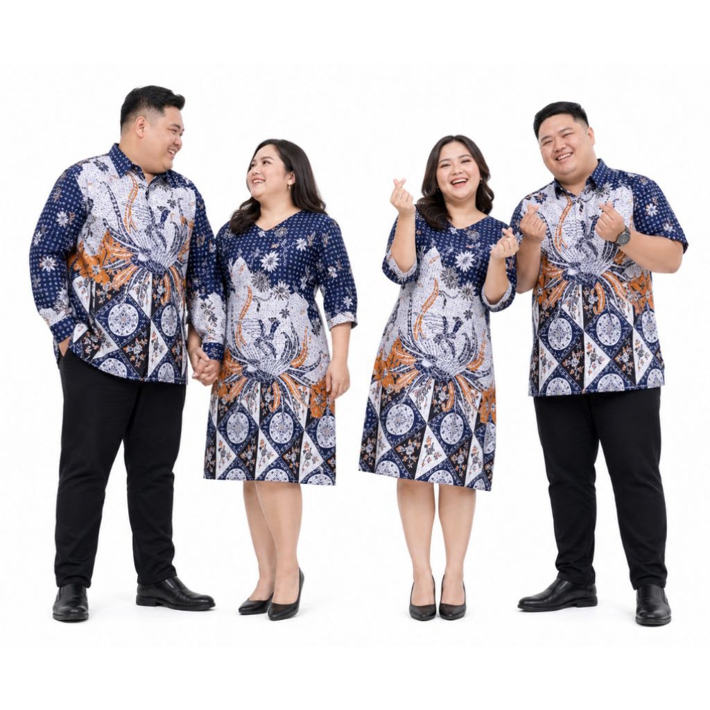 Couple Baju Dress Kemeja Batik Biru Couple Seragam Batik Dress Seragam Biru Batik